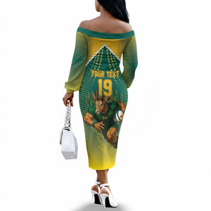 Custom South Africa Rugby Off The Shoulder Long Sleeve Dress Go Springboks Mascot Champion