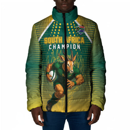 Custom South Africa Rugby Padded Jacket Go Springboks Mascot Champion