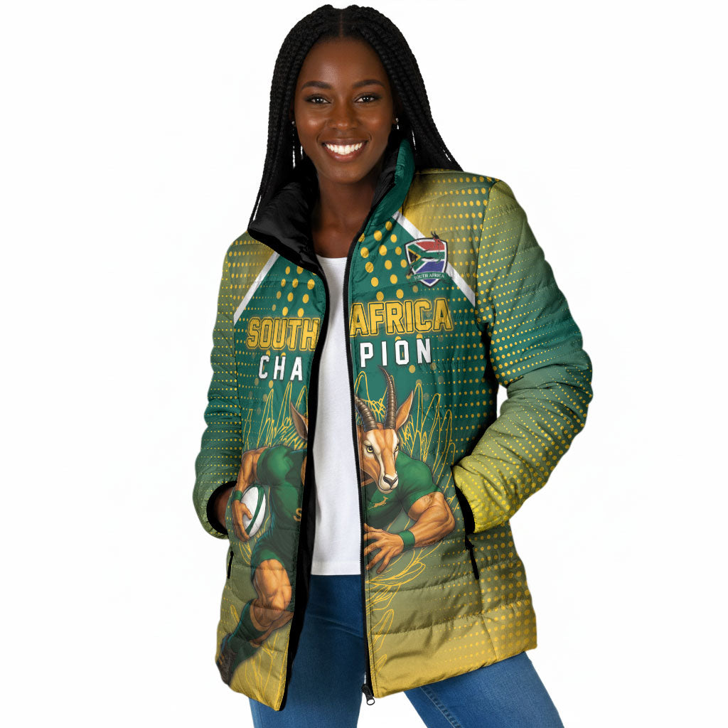 Custom South Africa Rugby Padded Jacket Go Springboks Mascot Champion