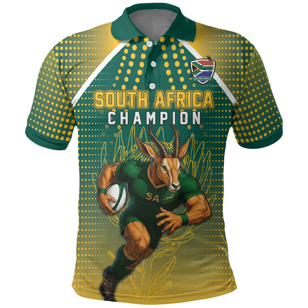 Custom South Africa Rugby Polo Shirt Go Springboks Mascot Champion