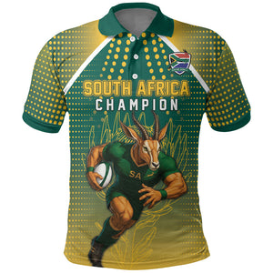 Custom South Africa Rugby Polo Shirt Go Springboks Mascot Champion