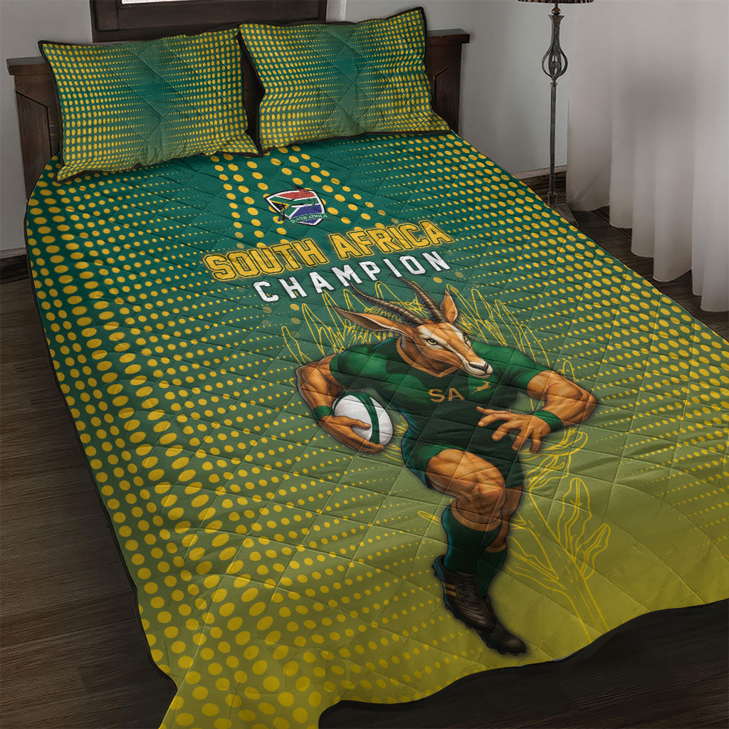 South Africa Rugby Quilt Bed Set Go Springboks Mascot Champion