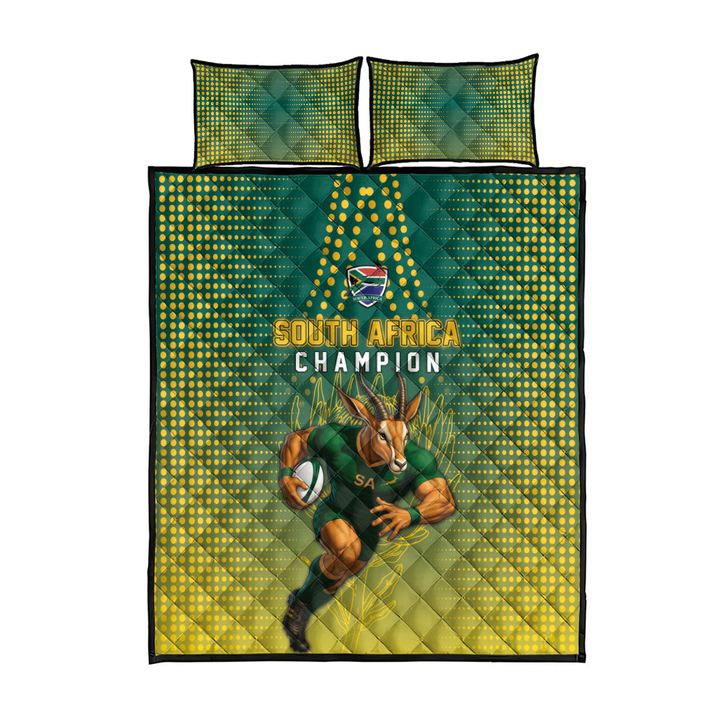 South Africa Rugby Quilt Bed Set Go Springboks Mascot Champion