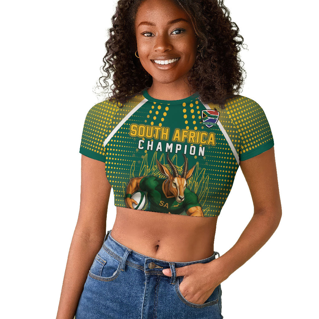 Custom South Africa Rugby Raglan Cropped T shirt Go Springboks Mascot Champion