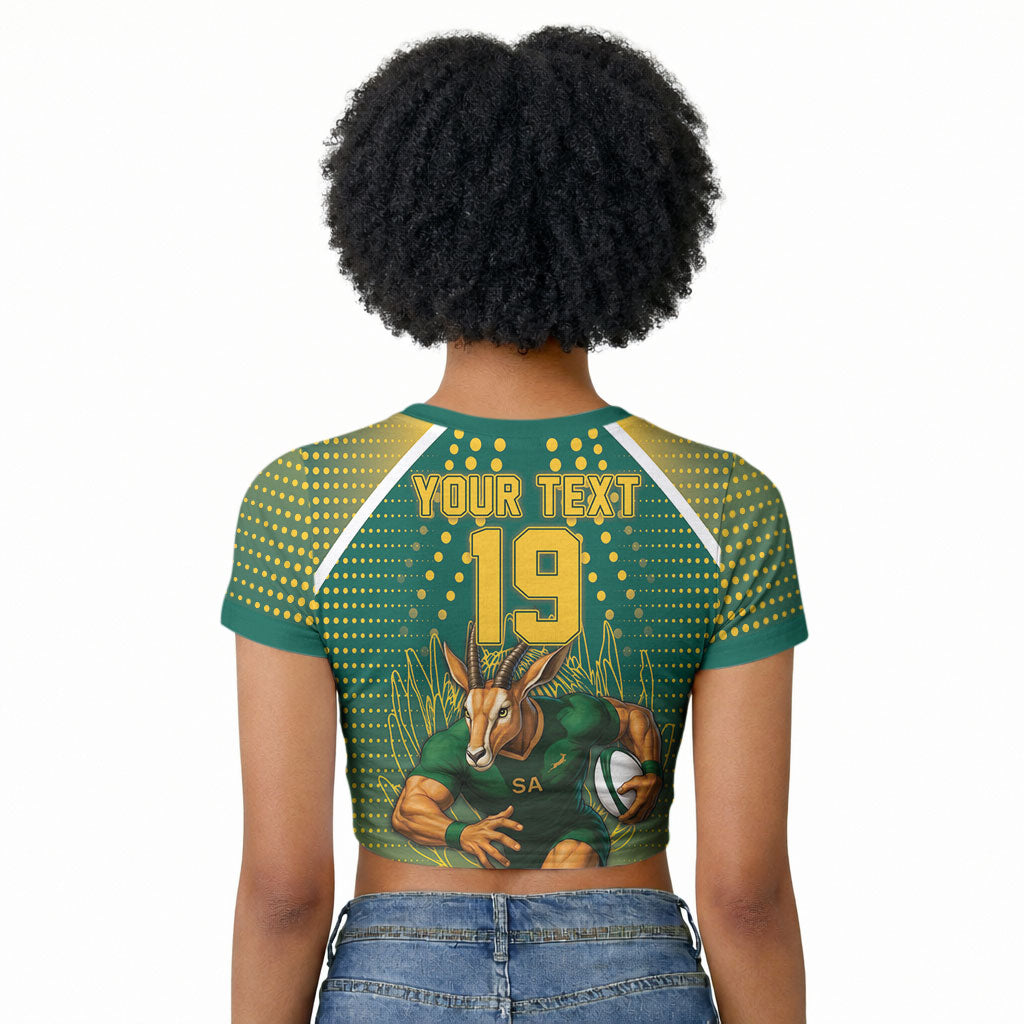 Custom South Africa Rugby Raglan Cropped T shirt Go Springboks Mascot Champion