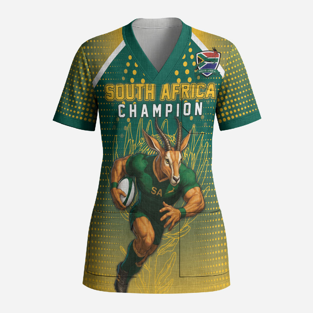 Custom South Africa Rugby Scrub Top Go Springboks Mascot Champion