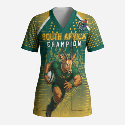 Custom South Africa Rugby Scrub Top Go Springboks Mascot Champion