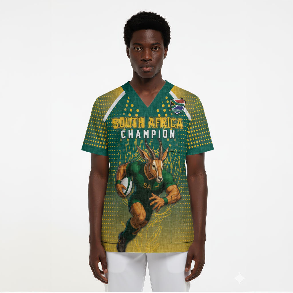 Custom South Africa Rugby Scrub Top Go Springboks Mascot Champion