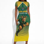 Custom South Africa Rugby Short Sleeve Bodycon Dress Go Springboks Mascot Champion