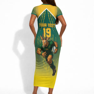 Custom South Africa Rugby Short Sleeve Bodycon Dress Go Springboks Mascot Champion