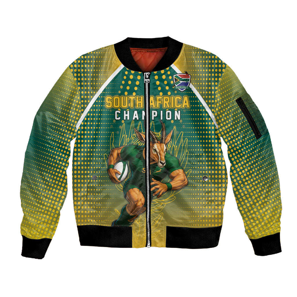 Custom South Africa Rugby Sleeve Zip Bomber Jacket Go Springboks Mascot Champion