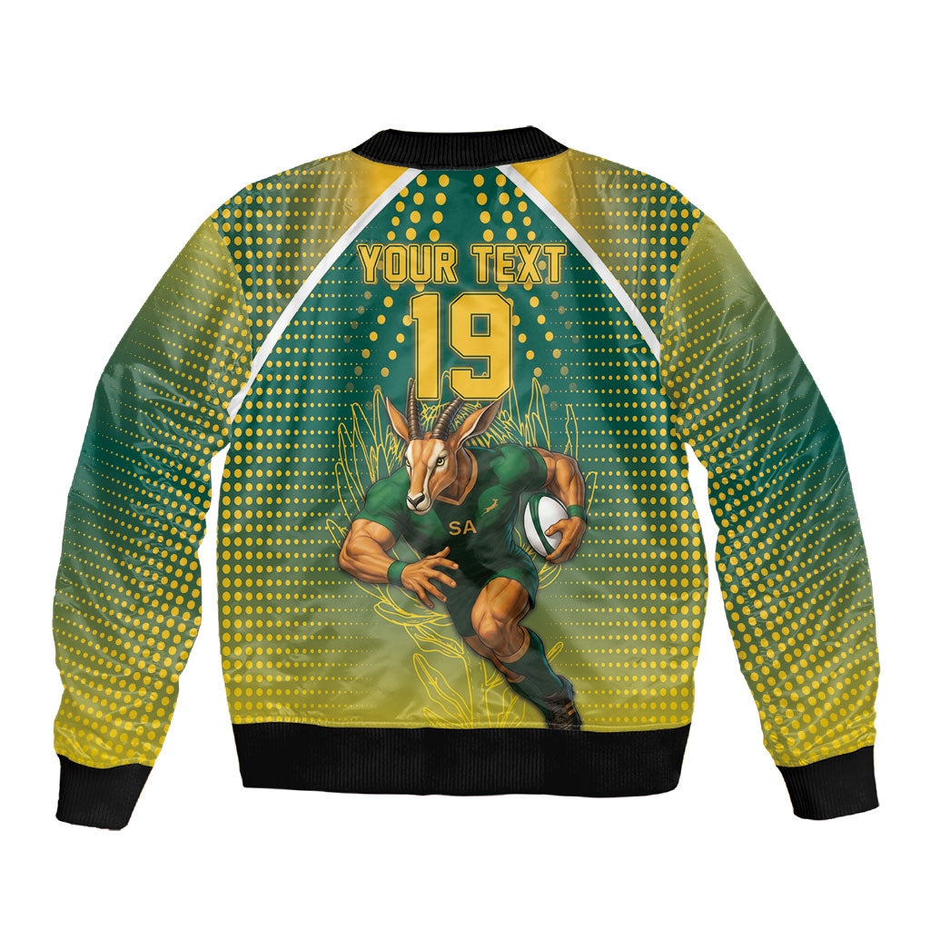 Custom South Africa Rugby Sleeve Zip Bomber Jacket Go Springboks Mascot Champion