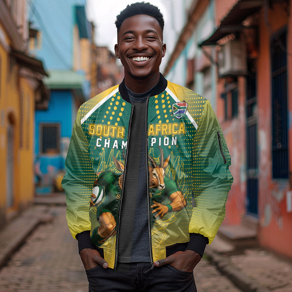 Custom South Africa Rugby Sleeve Zip Bomber Jacket Go Springboks Mascot Champion