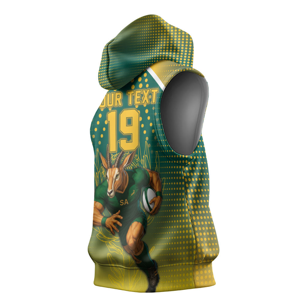 Custom South Africa Rugby Sleeveless Hoodie Go Springboks Mascot Champion
