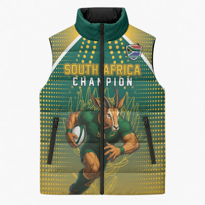 Custom South Africa Rugby Sleeveless Puffer Jacket Go Springboks Mascot Champion