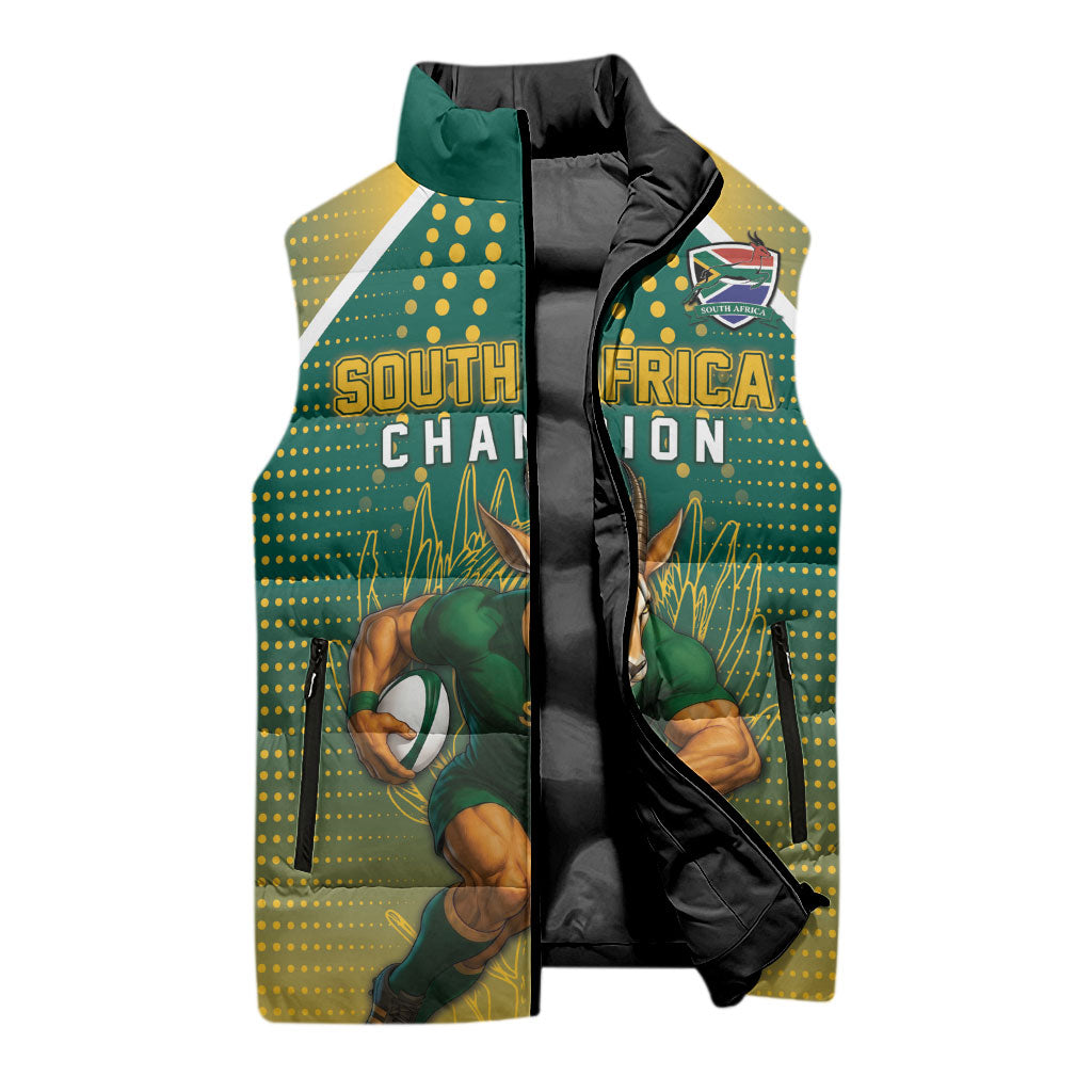 Custom South Africa Rugby Sleeveless Puffer Jacket Go Springboks Mascot Champion