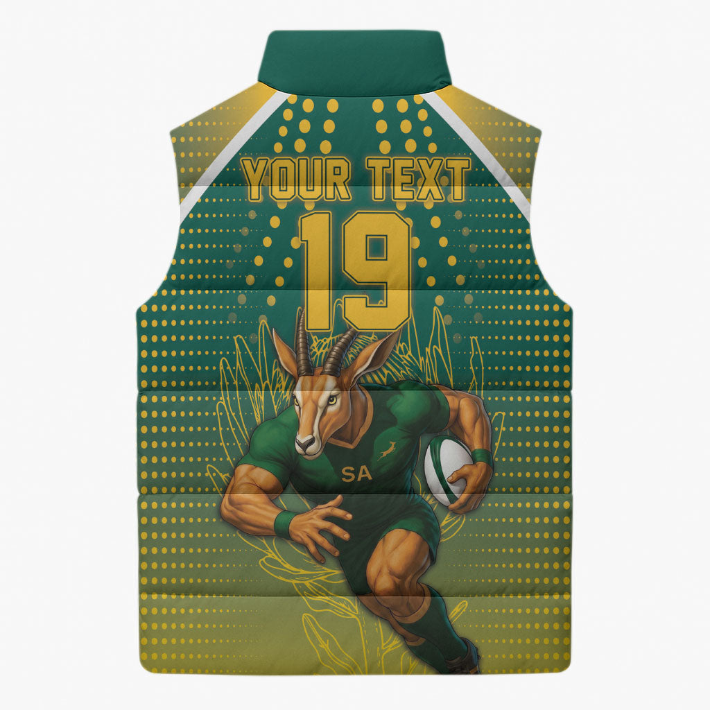 Custom South Africa Rugby Sleeveless Puffer Jacket Go Springboks Mascot Champion