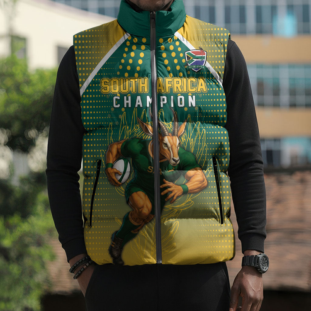 Custom South Africa Rugby Sleeveless Puffer Jacket Go Springboks Mascot Champion