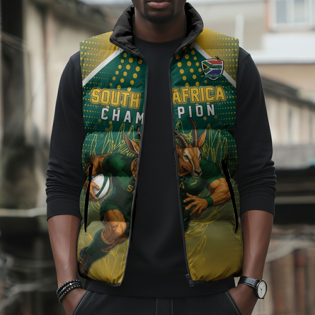 Custom South Africa Rugby Sleeveless Puffer Jacket Go Springboks Mascot Champion