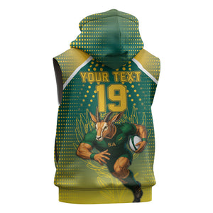 Custom South Africa Rugby Sleeveless Zip Hoodie Go Springboks Mascot Champion