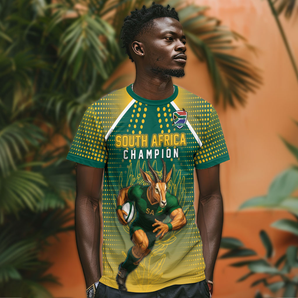 Custom South Africa Rugby T shirt Go Springboks Mascot Champion