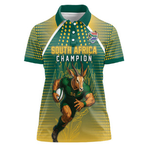 Custom South Africa Rugby Women Polo Shirt Go Springboks Mascot Champion