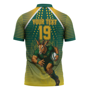 Custom South Africa Rugby Zipper Polo Shirt Go Springboks Mascot Champion