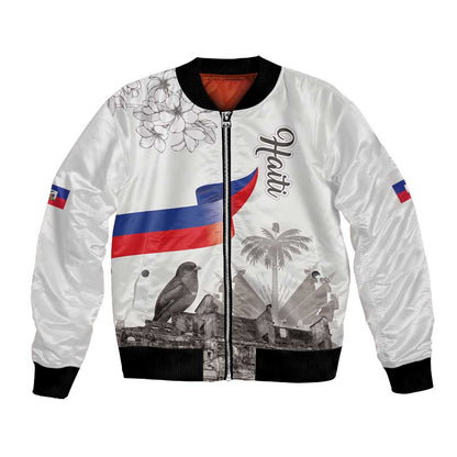 Afro-Haitians Citadelle Laferriere Bomber Jacket Hispaniolan Trogon and Plumeria - African Pride