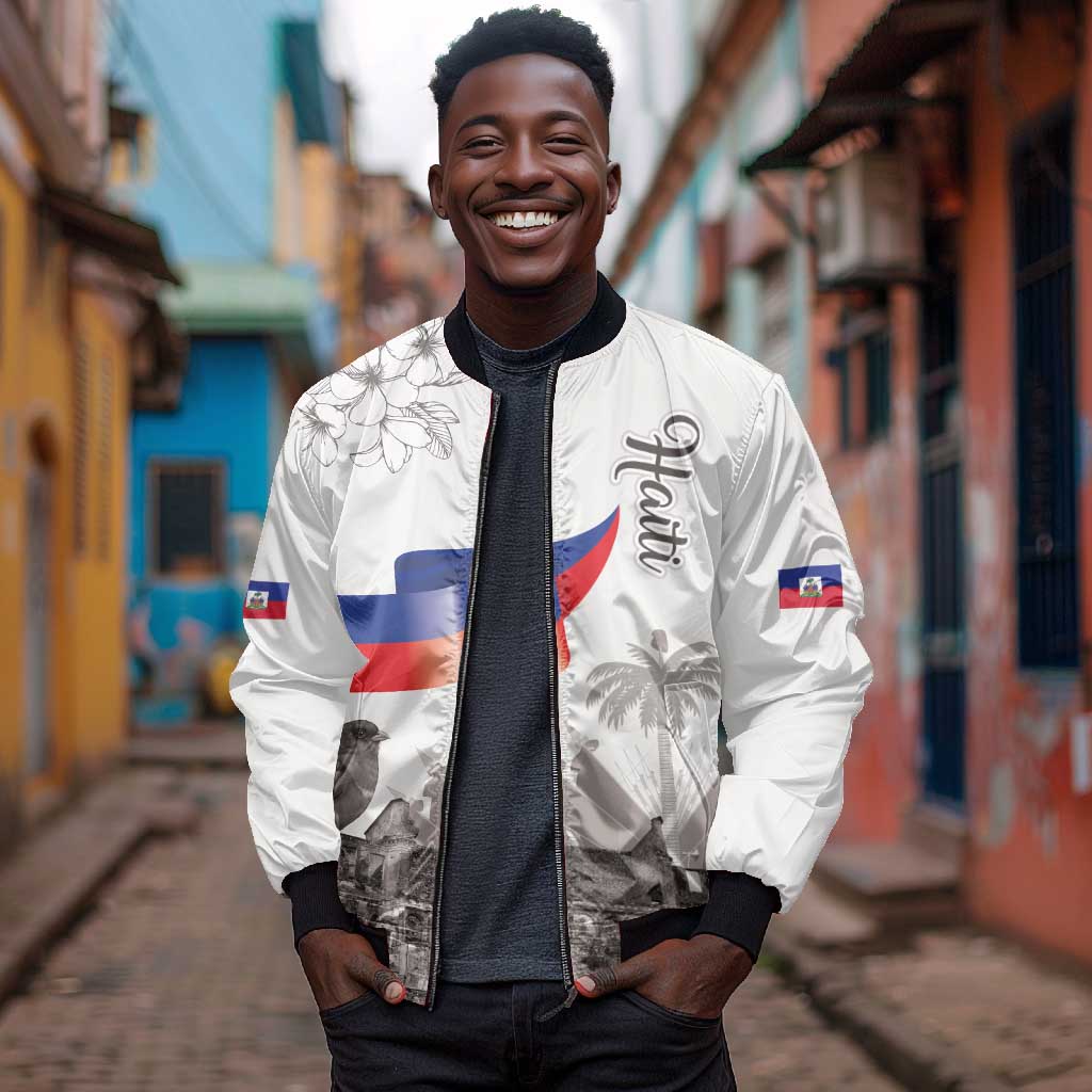 Afro-Haitians Citadelle Laferriere Bomber Jacket Hispaniolan Trogon and Plumeria - African Pride