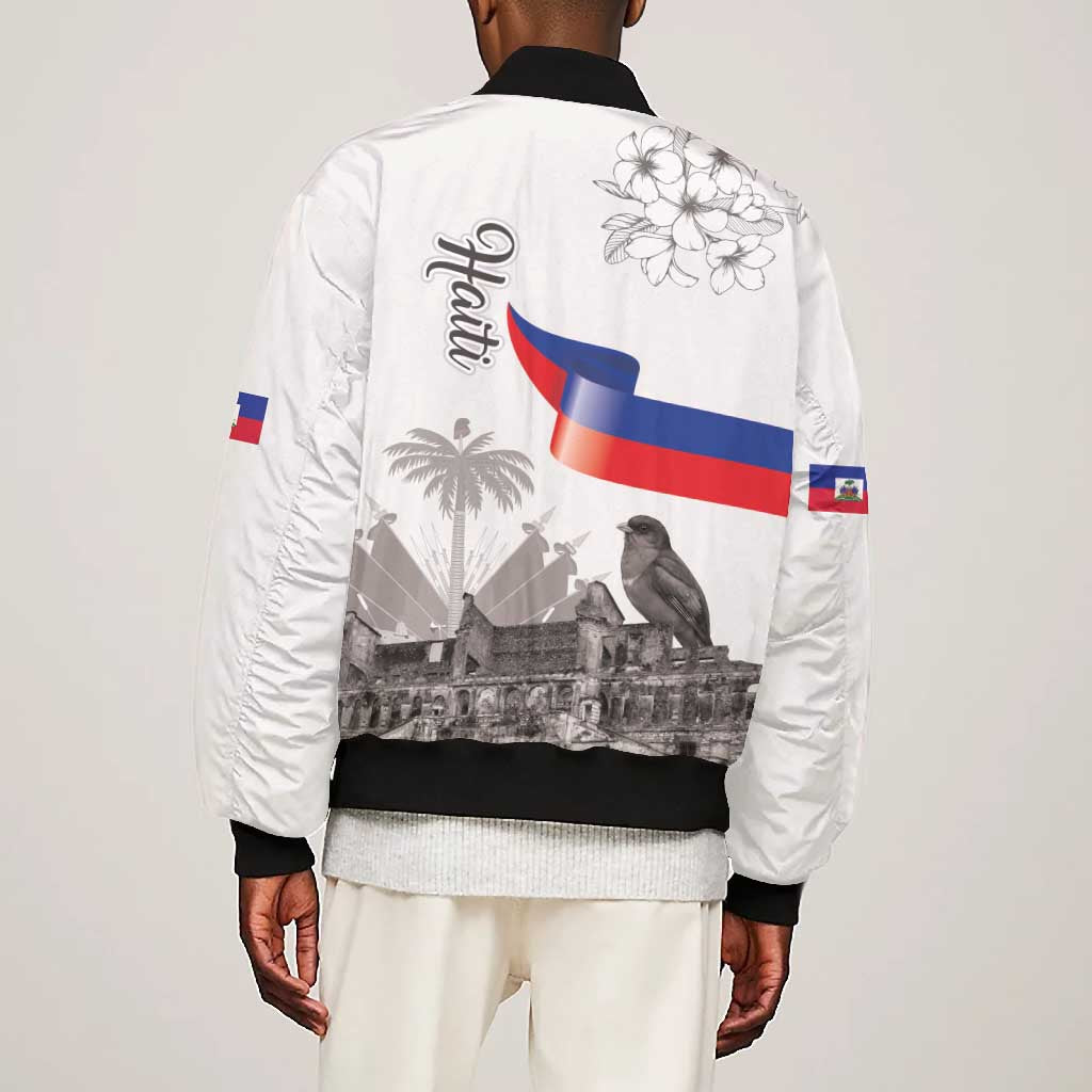 Afro-Haitians Citadelle Laferriere Bomber Jacket Hispaniolan Trogon and Plumeria - African Pride