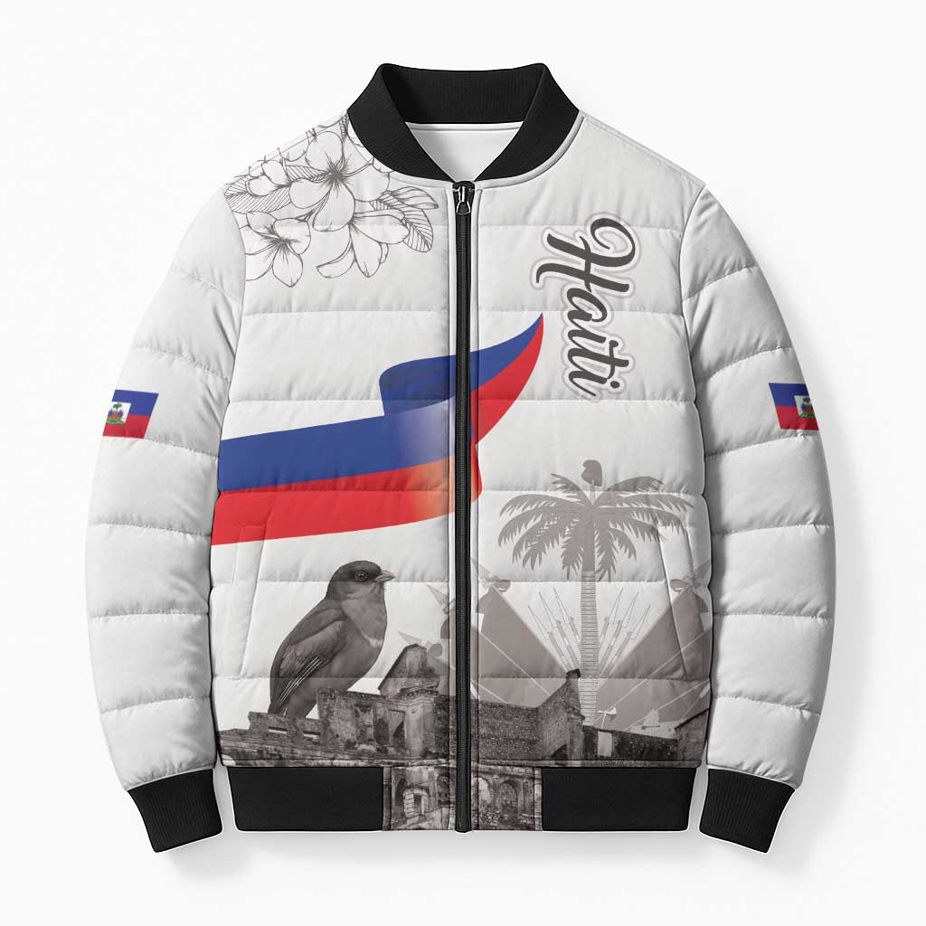 Afro-Haitians Citadelle Laferriere Bomber Puffer Jacket Hispaniolan Trogon and Plumeria