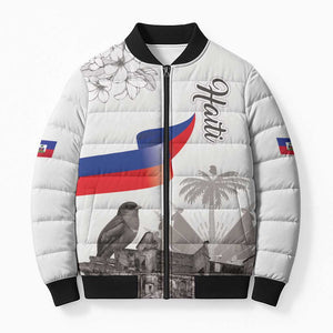 Afro-Haitians Citadelle Laferriere Bomber Puffer Jacket Hispaniolan Trogon and Plumeria