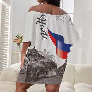 Afro-Haitians Citadelle Laferriere Off Shoulder Short Dress Hispaniolan Trogon and Plumeria - African Pride