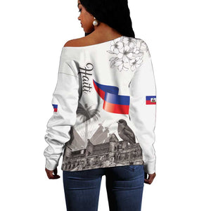 Afro-Haitians Citadelle Laferriere Off Shoulder Sweater Hispaniolan Trogon and Plumeria - African Pride