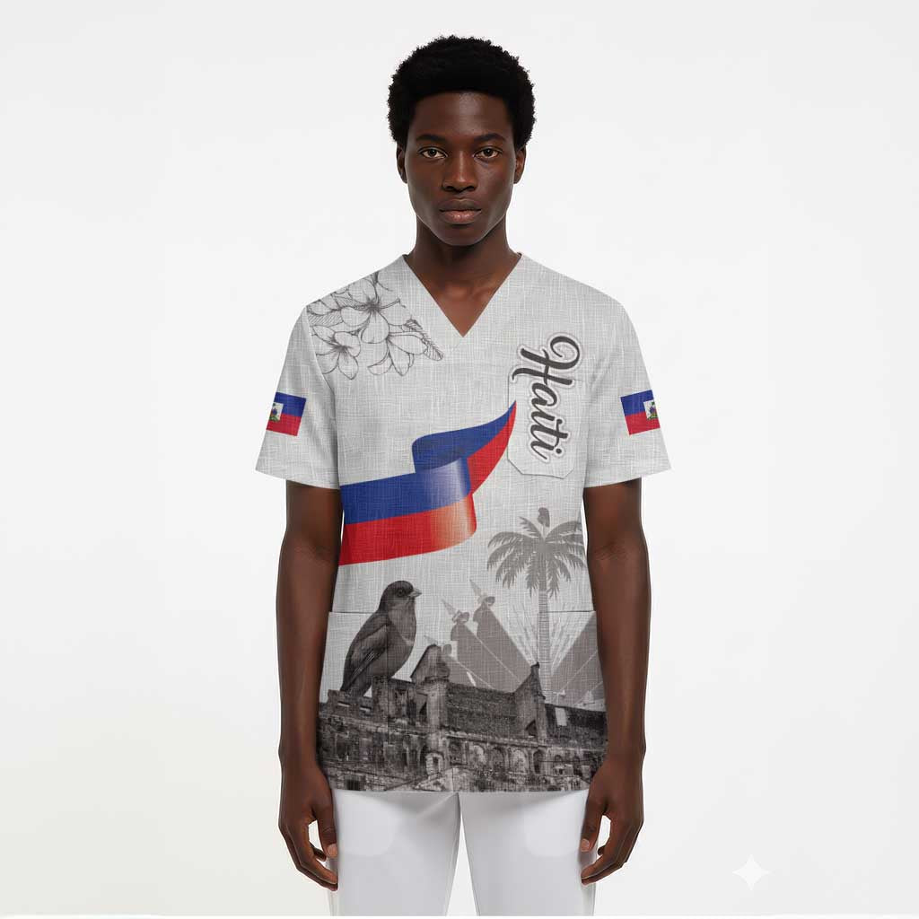 Afro-Haitians Citadelle Laferriere Scrub Top Hispaniolan Trogon and Plumeria - African Pride