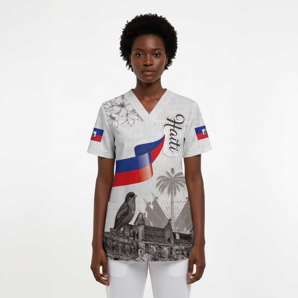 Afro-Haitians Citadelle Laferriere Scrub Top Hispaniolan Trogon and Plumeria - African Pride