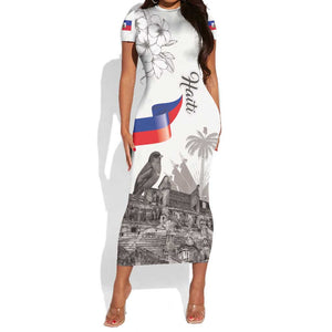 Afro-Haitians Citadelle Laferriere Short Sleeve Bodycon Dress Hispaniolan Trogon and Plumeria LT19