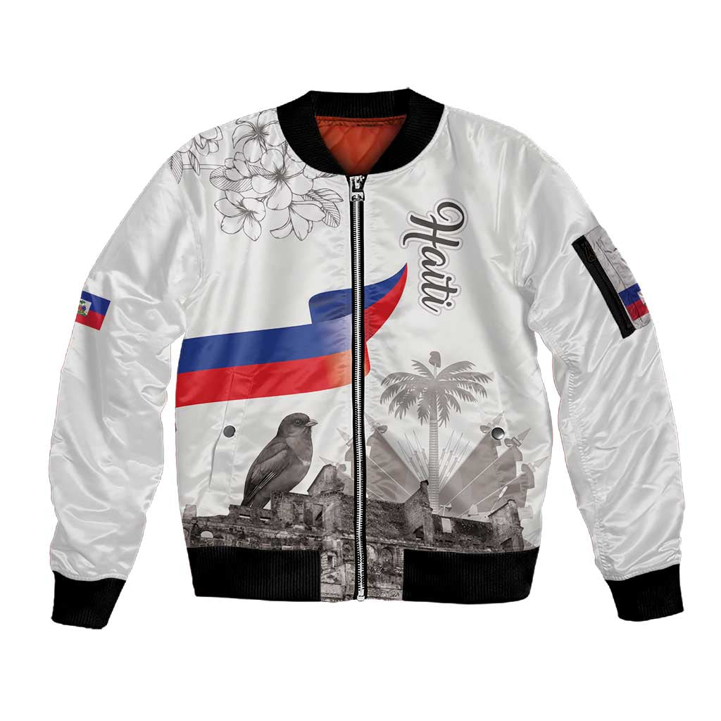 Afro-Haitians Citadelle Laferriere Sleeve Zip Bomber Jacket Hispaniolan Trogon and Plumeria - African Pride