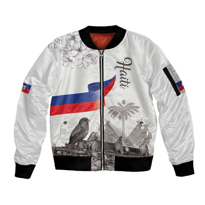 Afro-Haitians Citadelle Laferriere Sleeve Zip Bomber Jacket Hispaniolan Trogon and Plumeria - African Pride