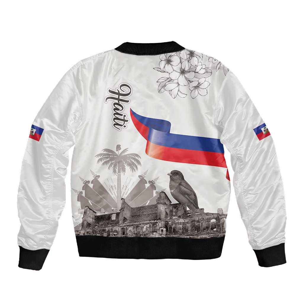 Afro-Haitians Citadelle Laferriere Sleeve Zip Bomber Jacket Hispaniolan Trogon and Plumeria - African Pride