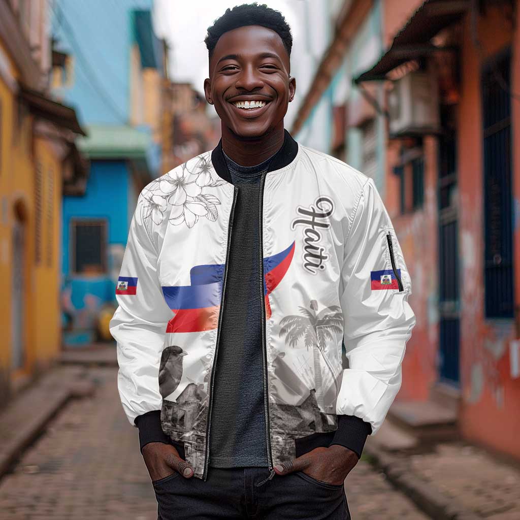 Afro-Haitians Citadelle Laferriere Sleeve Zip Bomber Jacket Hispaniolan Trogon and Plumeria - African Pride