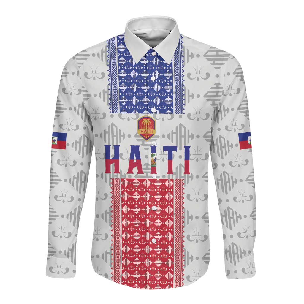 Custom Afro-Haitians Football Long Sleeve Button Shirt National Flag Design - African Pride