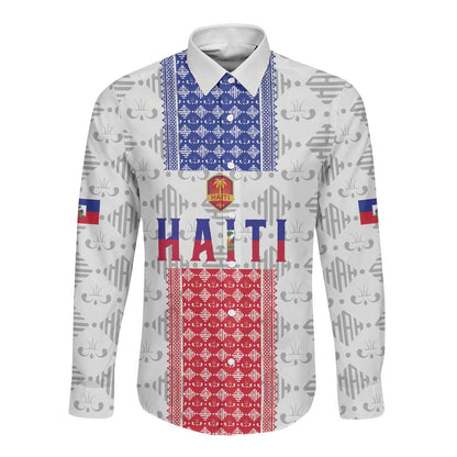 Custom Afro-Haitians Football Long Sleeve Button Shirt National Flag Design - African Pride