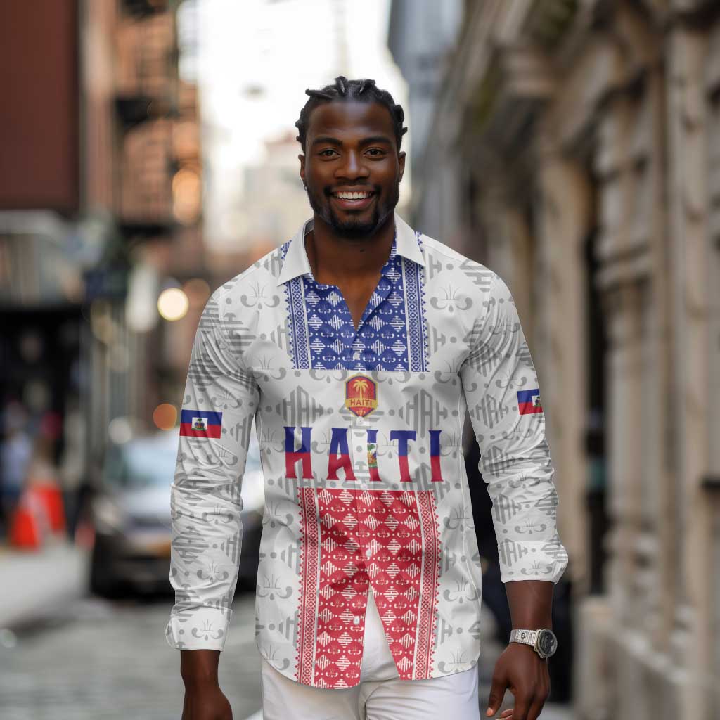 Custom Afro-Haitians Football Long Sleeve Button Shirt National Flag Design - African Pride