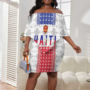 Custom Afro-Haitians Football Off Shoulder Short Dress National Flag Design - African Pride