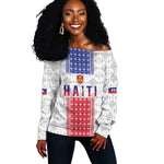 Custom Afro-Haitians Football Off Shoulder Sweater National Flag Design - African Pride