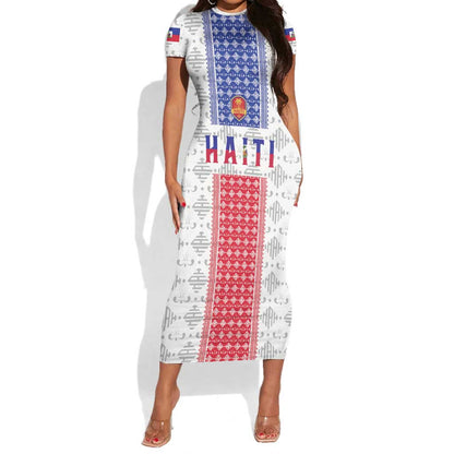 Custom Afro-Haitians Football Short Sleeve Bodycon Dress National Flag Design LT19