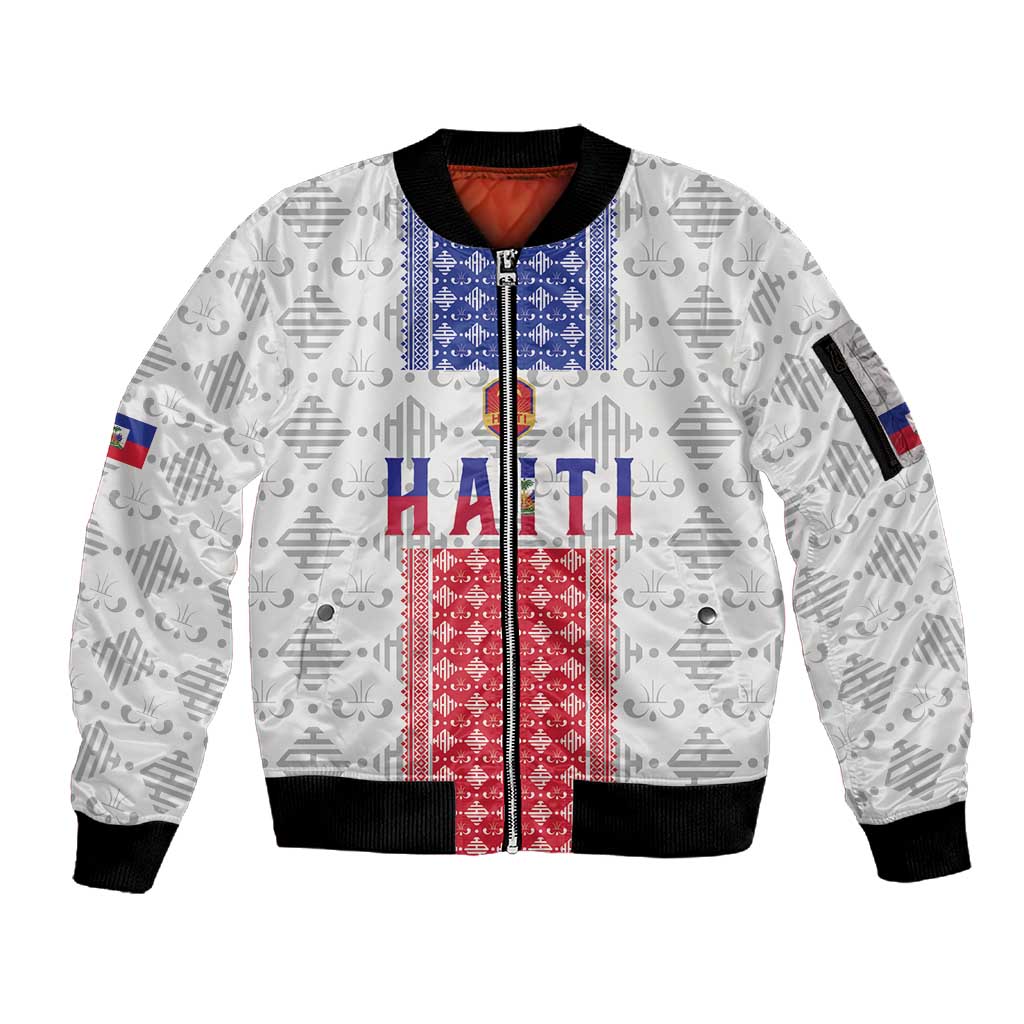 Custom Afro-Haitians Football Sleeve Zip Bomber Jacket National Flag Design - African Pride