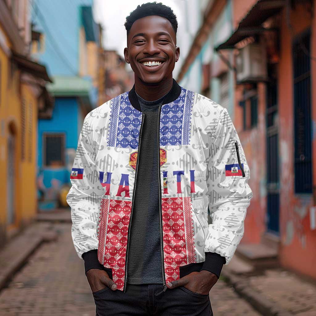 Custom Afro-Haitians Football Sleeve Zip Bomber Jacket National Flag Design - African Pride