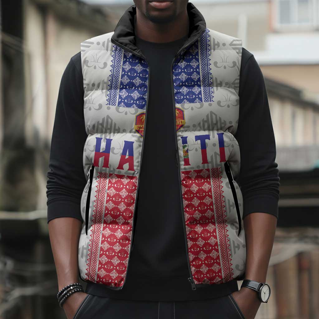 Custom Afro-Haitians Football Sleeveless Puffer Jacket National Flag Design